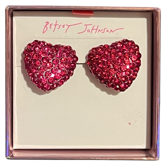 BETSEY JOHNSON Valentine Think Pink Crystal-Studded Fuchsia Earrings NEW NWT - Picture 1 of 3
